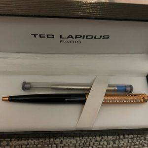 Ted Lapidus Paris Crystal Accent Black & Gold Ballpoint Pen w/ Box
